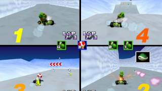 Mario Kart 64 Netplay Frappe Snowland 4 player race round 2 [upl. by Guevara]