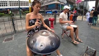 Ukrainian Handpan or Spacedrum players in Hong Kong Streets [upl. by Colwin]