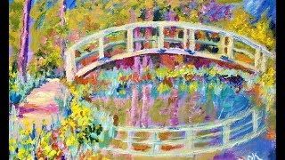 How to Paint Monets Bridge in the Spring  Ginger Teaches Jon to Paint with Acrylics for Beginners [upl. by Aierb410]