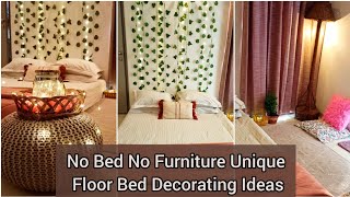 No Bed No Furniture Unique Floor Bed Decorating Ideas  Rental Friendly Home Decor [upl. by Ecirted]