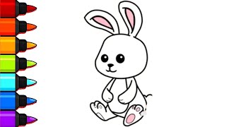 Cute Rabbit Drawing Coloring Bunny Rabbit For Kids Toddlers Child Art  Animal Draw  Easy Draw [upl. by Clabo]