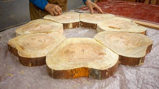 Rutic Chic  A Beautiful Table Made From Natural Wood Slices  Solid Wood Processing Instructions [upl. by Pazice]