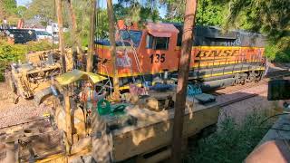 Two Cranes Rerailing Locomotive BNSF 135 Pt 2 [upl. by Aicenat184]