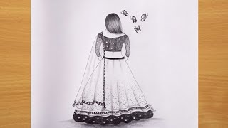 How to draw a Beautiful Traditional Girl Back Side Very Easy  Girl Drawing Easy  Pencil Sketch [upl. by Lebasy]