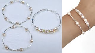 3 Easy Beading Pearl and Crystal Bangle Style Bracelets [upl. by Ransom]