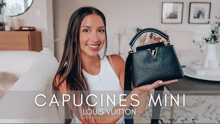 LOUIS VUITTON CAPUCINES MINI  REVIEW  WHAT FITS  MOD SHOTS  WEAR amp TEAR [upl. by Sitnik]