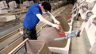 Amazing Mass Production Process of Ceramic washbasins Sanitary Ware Factory in Korea [upl. by Dnivra]