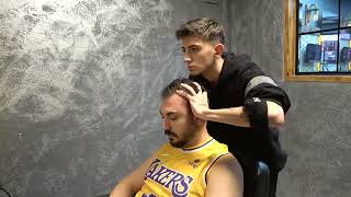 ASMR YOUNG TURKISH BARBER HEAD FACE AND BACK MASSAGE Perfect Relaxing [upl. by Lladnik11]