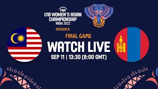 FINAL Malaysia v Mongolia  Full Basketball Game  FIBA U18 Womens Asian Championship 2022  Div B [upl. by Garfield]