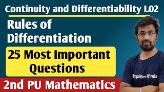 Rules of Differentiation  Chain Product and Quotient Rules  2nd PUC Mathematics Exam 2024 [upl. by Eliam723]