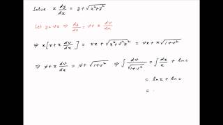 Solve the differential equation xdydx  y  sqrtsquarex  squarey [upl. by Oiramel]