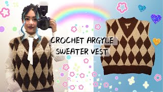 Easy Crochet Diamond Sweater Vest  Argyle Vest  Oversized  Vneck [upl. by Leanora]