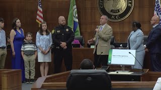 Greenville police officer shot in line of duty recognized at city council meeting [upl. by Vannie]