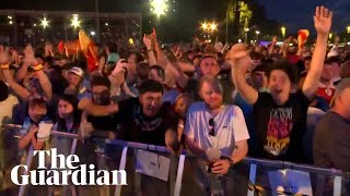 Spain and England fans in Berlin react to Euro 2024 final opener [upl. by Nabetse]