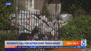 Residents call for action over Los Angeles trash house [upl. by Jegger]