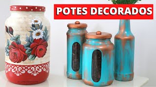 2 ideias brilhantes para decorar POTES DE VIDRO Artesanato em geral do Compartilhando Arte [upl. by Gromme]