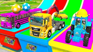 Flatbed Trailer Cars Transportation with Truck  Speedbumps vs Cars vs Train  BeamNGDrive [upl. by Uttica264]