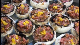 Recette de champignons farcis à la viande hachée facile et rapide فطر محشي باللحم المفروم سهل [upl. by Tunk730]