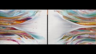 604 Beautiful diptych with simple double dip  Acrylic pour painting  Fluid art for beginners [upl. by Timus568]