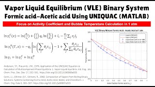 Vapor Liquid Equilibrium VLE Binary System Formic acidAcetic acid Using UNIQUAC MATLAB [upl. by Langille]