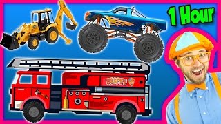 Videos for Kids 1 Hour Compilation  Fire Trucks  Monster Trucks  Backhoe  Blippi [upl. by Anomis]