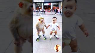 Cute monkey 🐵 vs baby hairstyle and mouse wonderful animals cats funny dance cutepicture shorts [upl. by Redford]