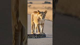 Lioness Faces Off Against Giant Python in the Heart of the Savanna youtubeshorts [upl. by Vanhook]