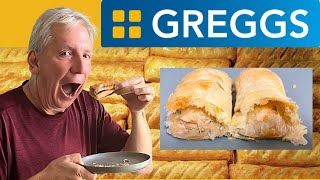 American Tries GREGGS SAUSAGE ROLLS For The First Time AND Also Vegan [upl. by Ogram]