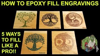 Epoxy Resin Tutorial  How to Fill wood engravings like a pro 5 different ways to DIY [upl. by Llenyar]