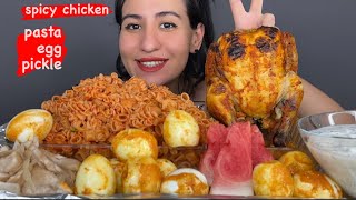 Eating sounds  asmr food  spicy chicken  pasta  egg  pickle  no talking mukbang [upl. by Kasey]