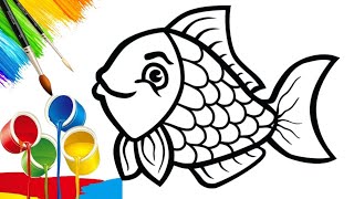 How to draw Fish Drawing Painting and Coloring for Kids Toddlers  Learn How to Draw Easy [upl. by Daniele]