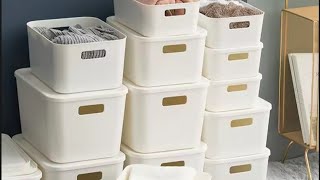 MINIMALIST PURE WHITE STORAGE WITH LID PLASTIC BOX CONTAINER ORGANIZER  ORGANIZE WITH ME [upl. by Amluz424]