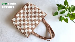 🧶Amazing DIY Crochet Bag  Crochet Tote Bag  Wonderful Checkered Pattern😍  ViVi Berry Crochet [upl. by Hamian]