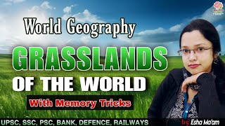 Grasslands of the World  With Maps amp Tricks  World Geography  Mind Maps By Esha grasslands gk [upl. by Tedric177]