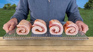 How to smoke Pork Belly Cinnamon Rolls on the BBQ [upl. by Nomyaw]