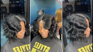 Easy amp Quick Messy Bob Haircut Tutorial  Quickweave Bob Cut amp Curly Bob Hairstyle [upl. by Amer]