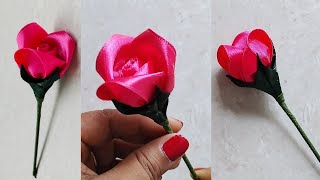 DIY Satin ribbon rose flower  How to make ribbon rose  Ribbon rose [upl. by Onilecram]