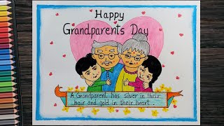 Happy Grandparents Day drawing easy l How to draw and color Grandparents day l [upl. by Holbrooke]