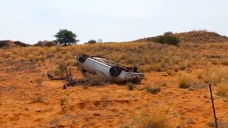 Car on its roof next to the N8 road near Griekwastad after an accident in South Africa [upl. by Filmore707]