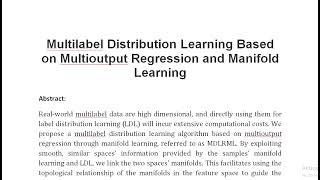 Multilabel Distribution Learning Based on Multioutput Regression and Manifold Learning [upl. by Carpenter]