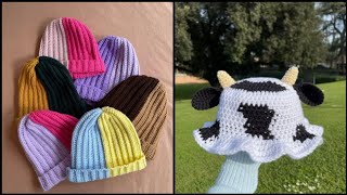 different types of crochet handmade warm caps designs for girls [upl. by Diarmit]