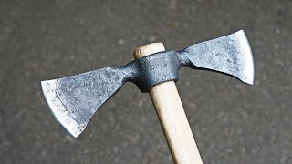 Reforged Old masons pickaxe in Viking double throwing ax [upl. by Gilges569]