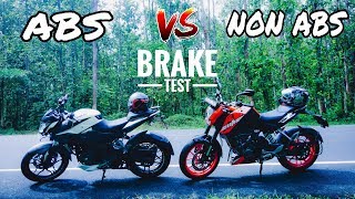 PULSAR NS200 ABS VS KTM DUKE 200  BRAKE TEST  ABS VS NONABS [upl. by Westbrooke]