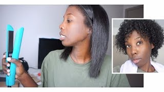 Straightening My Natural Hair With My New Flatiron [upl. by Ahsinej962]