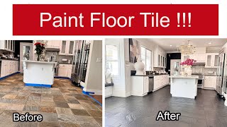 quotTRANSFORM YOUR FLOOR DIY Painted Tile Floor Makeoverquot  HOW TO PAINT A TILE FLOOR  BEFORE amp AFTER [upl. by Airakaz]