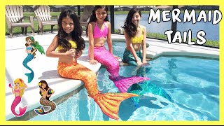 FIN FUN MERMAID TAILS  Live Mermaids Swimming In Our Pool [upl. by Ennovi836]