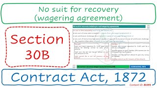 Section 30B No suit for recovery wagering agreement  Contract Act 1872 BL091 [upl. by Phiona919]