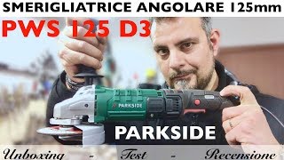 Smerigliatrice angolare PWS 125 D3 Lidl Parkside Flex 1200W disco 125 mm 220V Recensione e test [upl. by Idrahs]