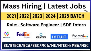 Mass Hiring  2021 2022 2023 2024 2025 BATCH  Quess Intuit FedEx Hiring  Salary 5 LPA [upl. by Handy]