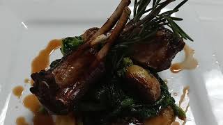 Frenched Lamb Rack w roasted potamp broccoli rabe [upl. by Judon]